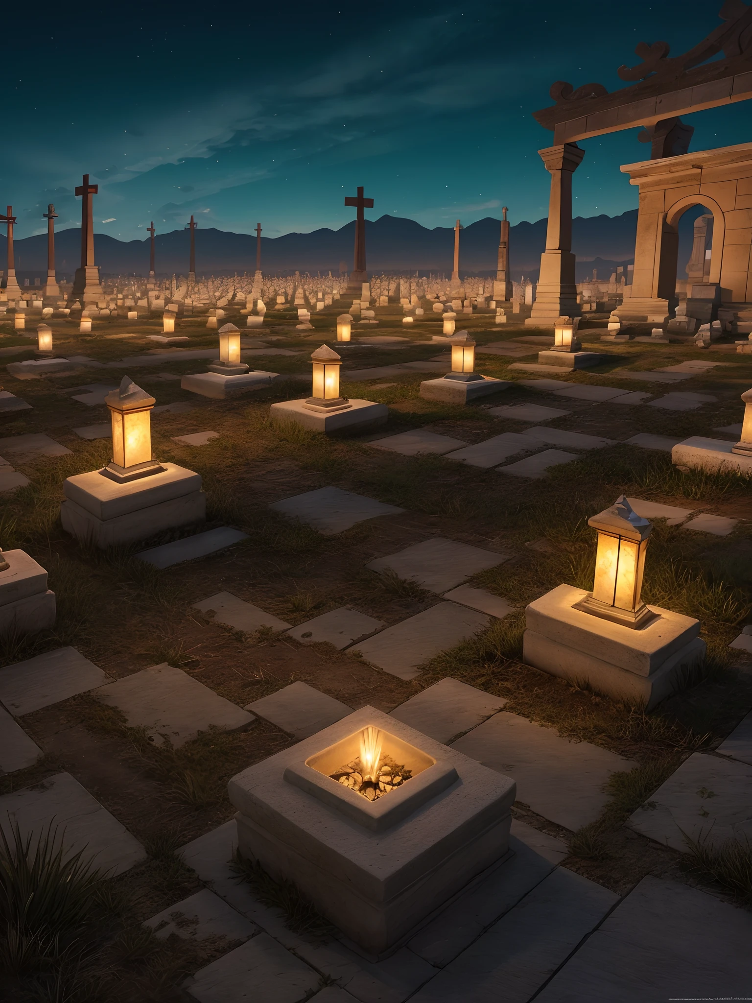 Sockets, Paisaje de cementerio por la noche , 4K anime character illustration by Akira Toriyama, Artstation, wallpaper pc