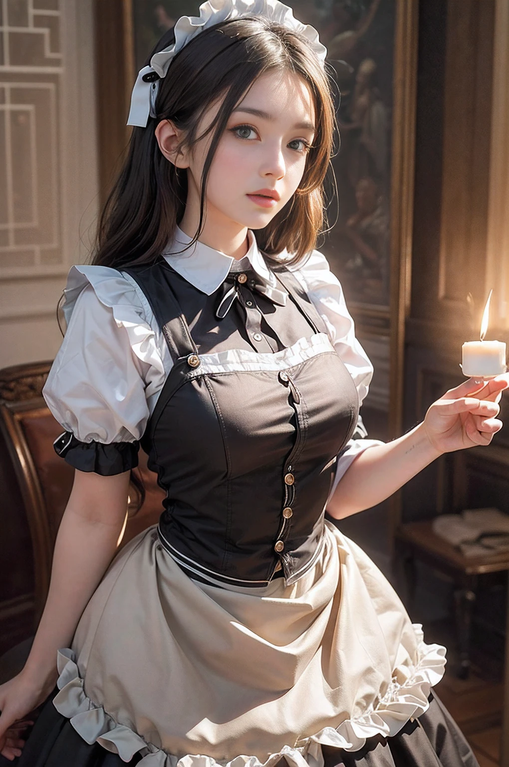 ((8K)), ((Raw photo)), ((best qualtiy)), High-definition raw color photos, professional photograpy, (Realistic:1.37), (photographrealistic:1.37), ((best qualtiy)), 25 year old woman, (finerly detailed face:1.2), (best qualtiy:1.2), Cinematic lighting, light brown hair, two side up, (Mole:1.0), (Smile:1.1), embarrassed but happy, Loose and wrinkled white panties, ((Panties with crotch)), Panties with seams, bow thigh, (Detailed Maid:1.2), Stick your legs together