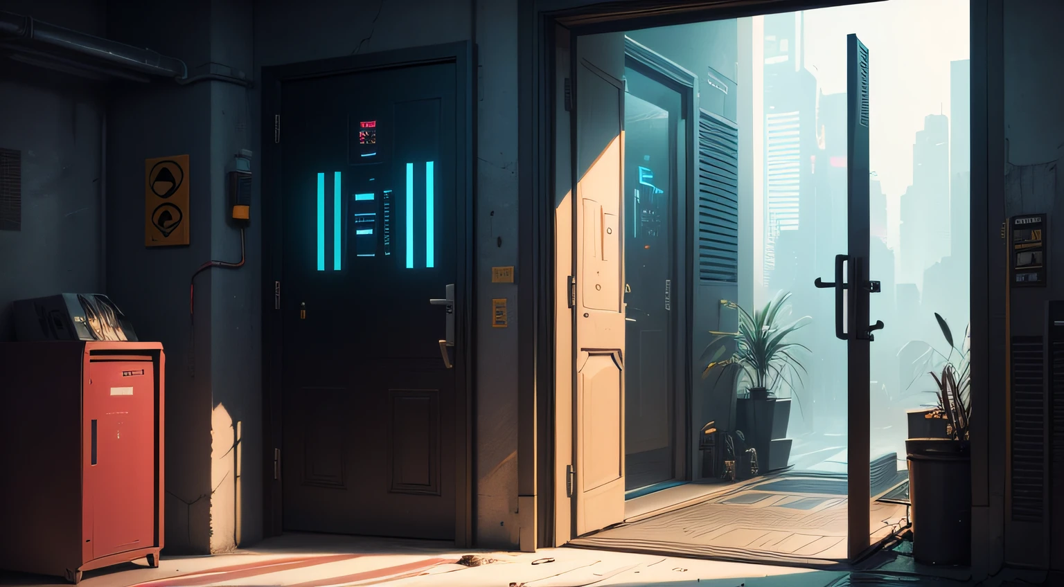 a door, cyberpunk