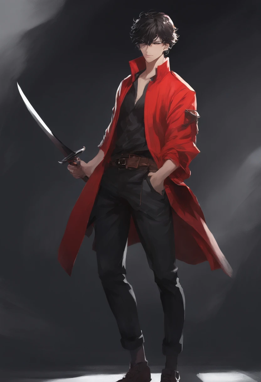 anime character with a red jacket and black pants holding a knife, concept art by Shitao, pixiv, shin hanga, anime full body illustration, anime style character, cushart kenz, detailed anime character art, badass anime 8 k, anime character art, male anime character, single character full body, high quality anime artstyle, cushart krenz