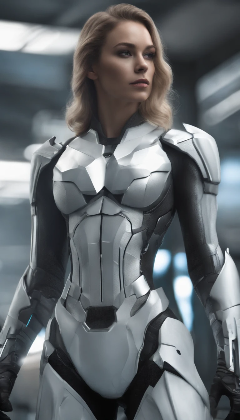 Realistic white and light blue female Batman in titanium cybernetic suit, detailliert, perfect design, Perfect and symmetrical edges of high quality ::n_Style drawing, Low quality defects, human - shaped, games, Anime