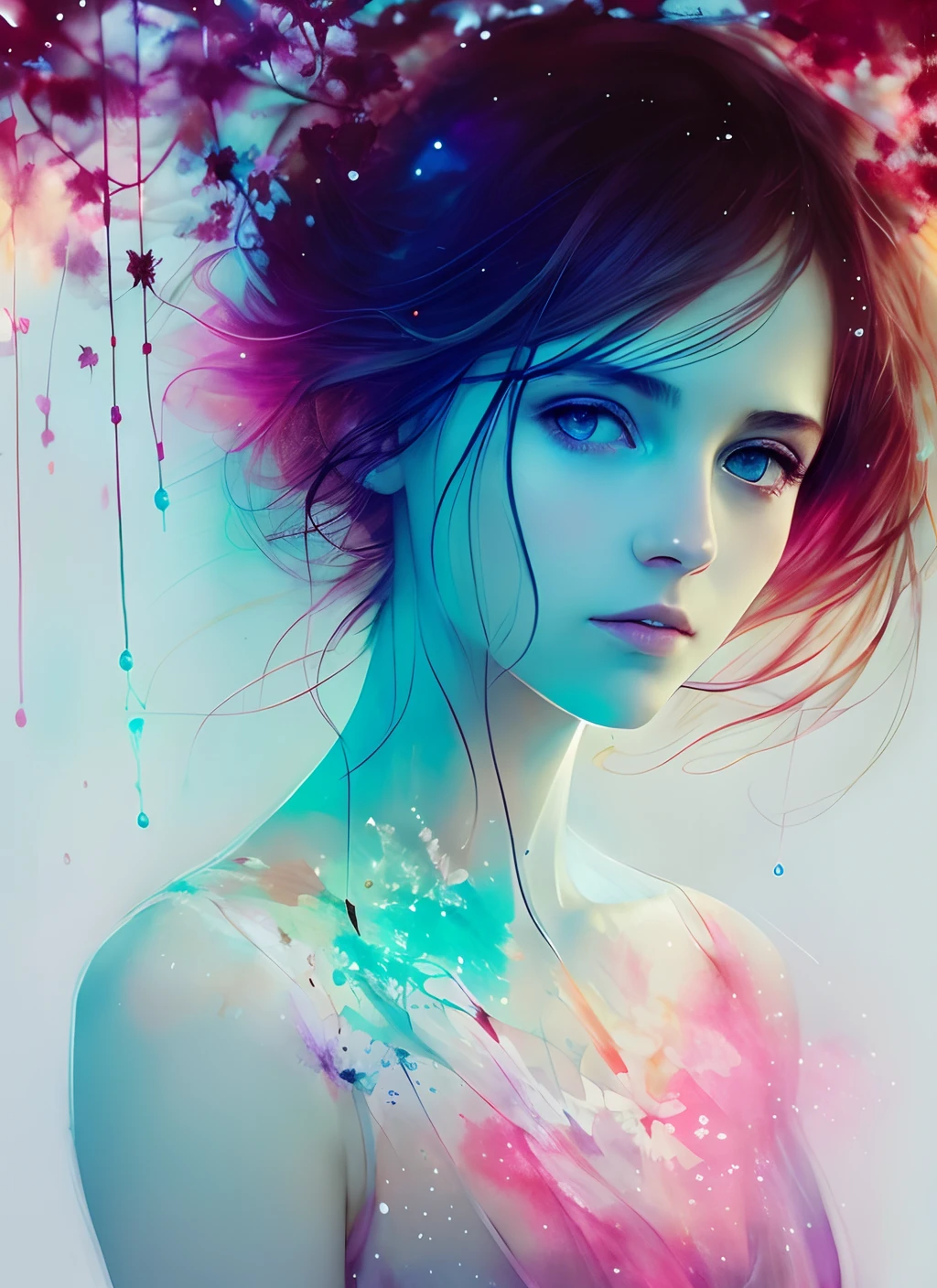 woman with agnes cecile, glowing design, pastel colors, ink drops, autumn lights