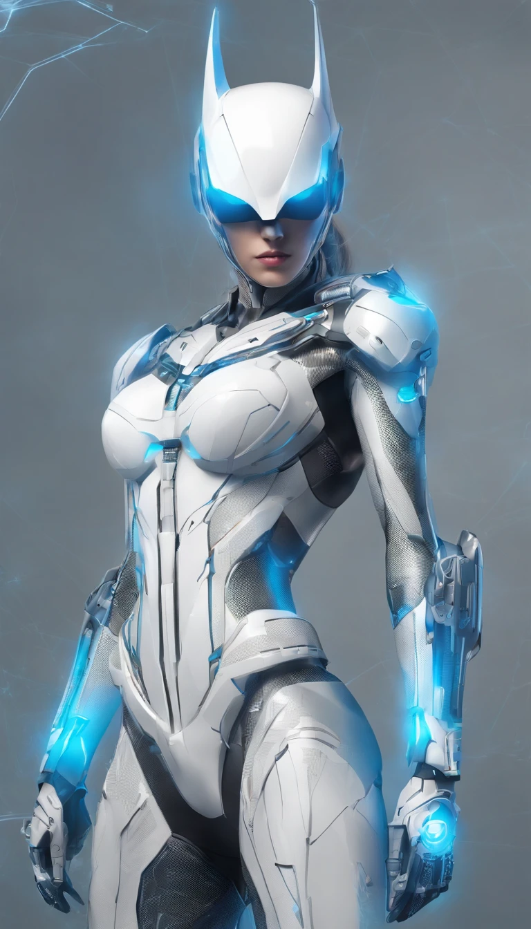 full body shot, hyper realistic, white celestial catwoman mecha bot, wearing minimalist angular mecha gundam mask, wearing cybernetic techwear cloak, with gigantic mechanical Additional Booster wings, sleek design, dark fantasy, futuristic environment, heroic pose, --niji 5