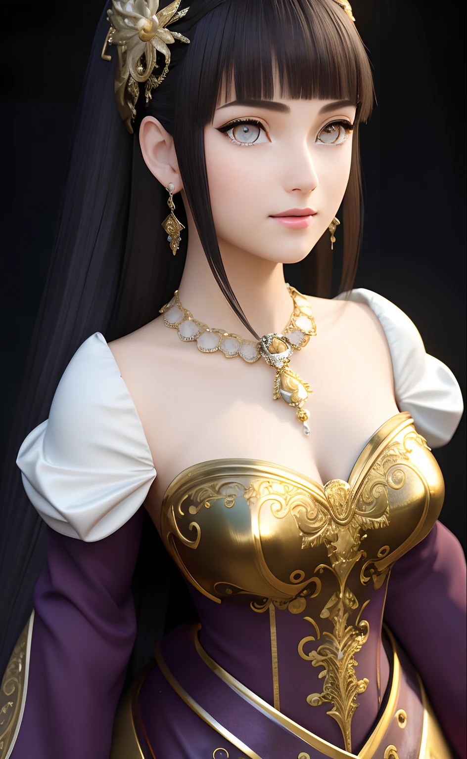 Aya 1.0, masterpiece, (full body, full entire body), realistic, (portrait of 20 years old Rapunzel), Baroque style, Baroque clothing, beautiful face, cute face, sunlight, cinematic light, bangs, a beautiful woman, beautiful eyes, dark blue hair, perfect anatomy, very cute, princess eyes , (purple eyes) , (frame the head), Centered image, stylized, bioluminescence, 8 life size,8k Resolution, ivory_white low-cut dress with small silver details, human hands, wonder full, elegant, approaching perfection, dynamic, highly detailed, character sheet, concept art, smooth, facing directly at the viewer positioned so that their body is symmetrical and balanced, stunningly beautiful age girl, detailed hairstyle,