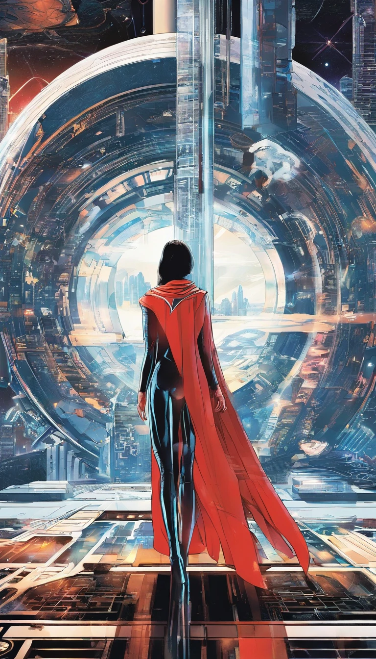 Female Superman、Beautiful Woman Superman、The face resembles Natalie Portman、Natalie portman, detailliert, perfect design, Perfect and symmetrical edges of high quality ::n_Style drawing, Low quality defects, fine portrayal、high-level image quality、8K、The background is Gotham City