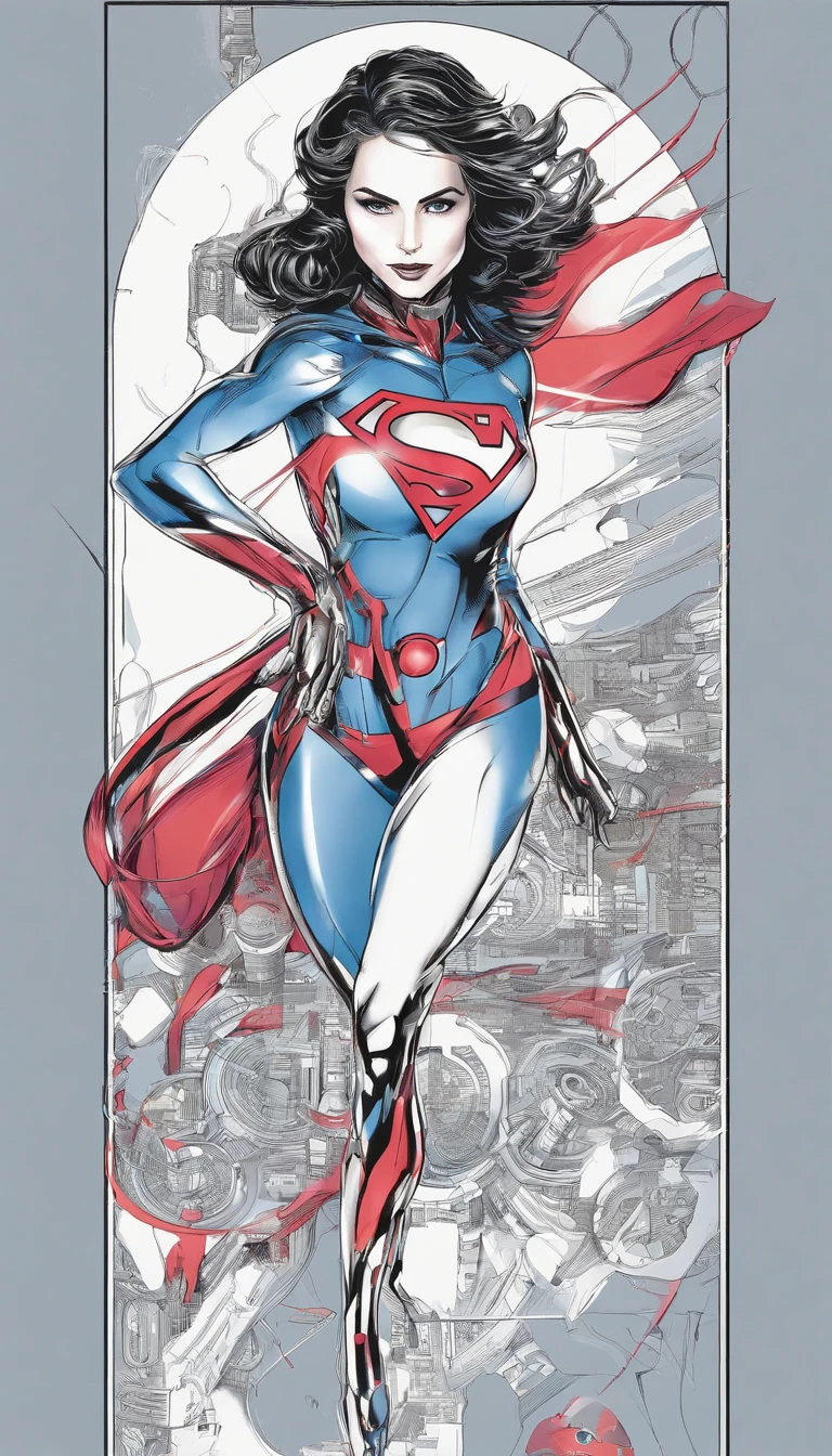 Female Superman、Beautiful Woman Superman、The face resembles Natalie Portman、Natalie portman, detailliert, perfect design, Perfect and symmetrical edges of high quality ::n_Style drawing, Low quality defects, fine portrayal、high-level image quality、8K、The background is Gotham City