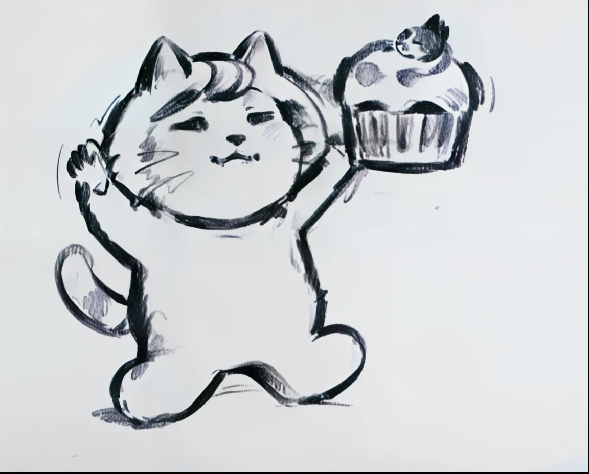 Cartoon cat holding a cupcake
