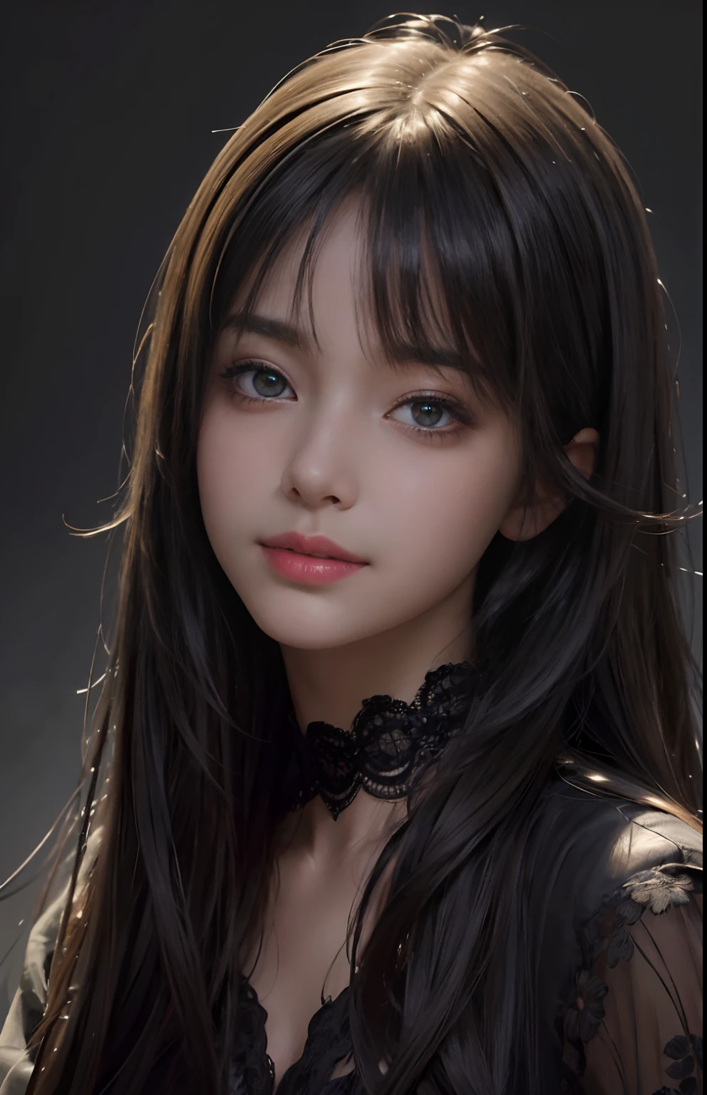 A close up of a woman with long hair and a black top - SeaArt AI
