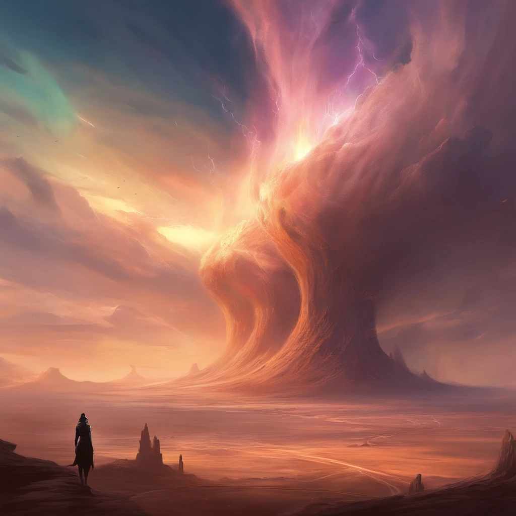 top-quality, ​masterpiece, ultra-detailliert, Evil Angel, A huge tornado, A desert, Vast, forceful