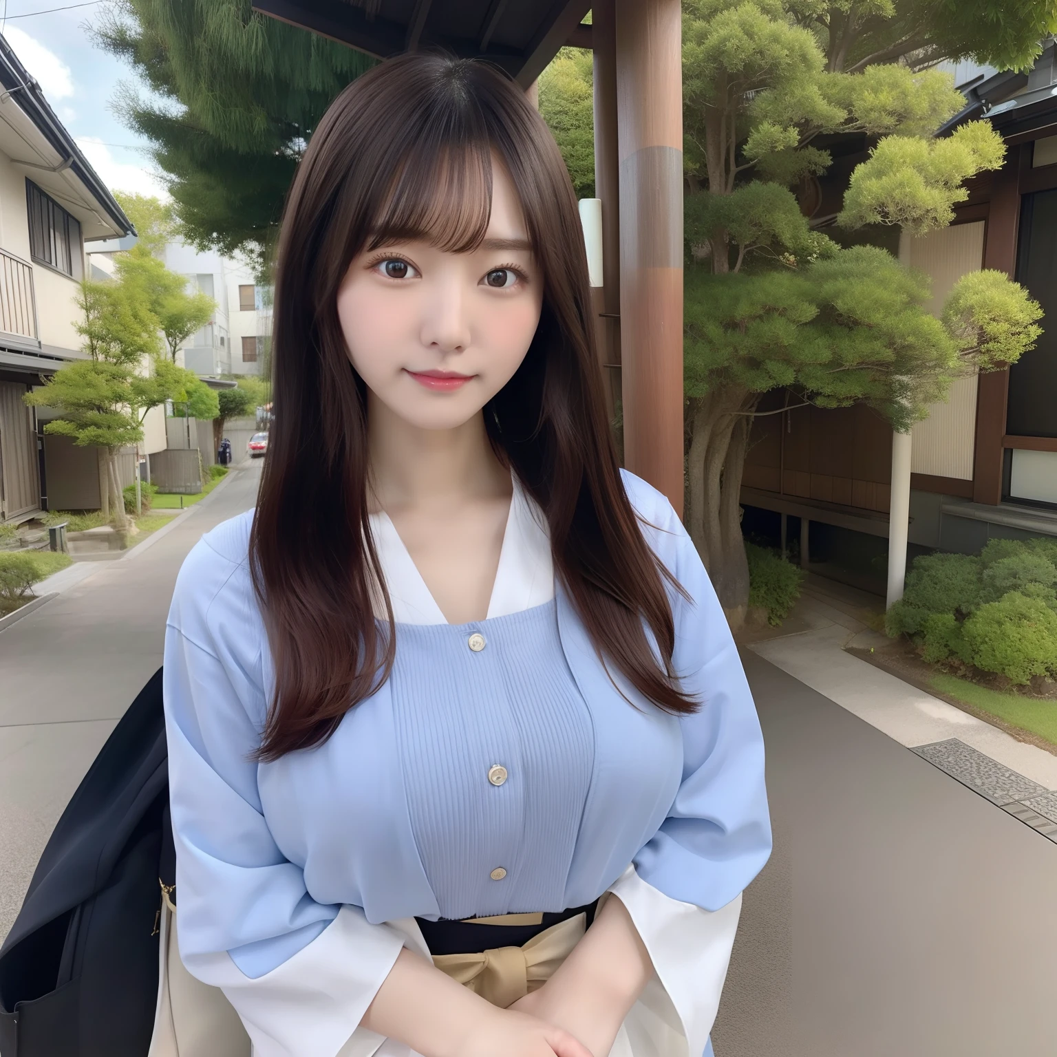 A Japanese Lady。Very cute。hi-school girl。huge tit。gals。A dark-haired。Medium hair。straight haired。