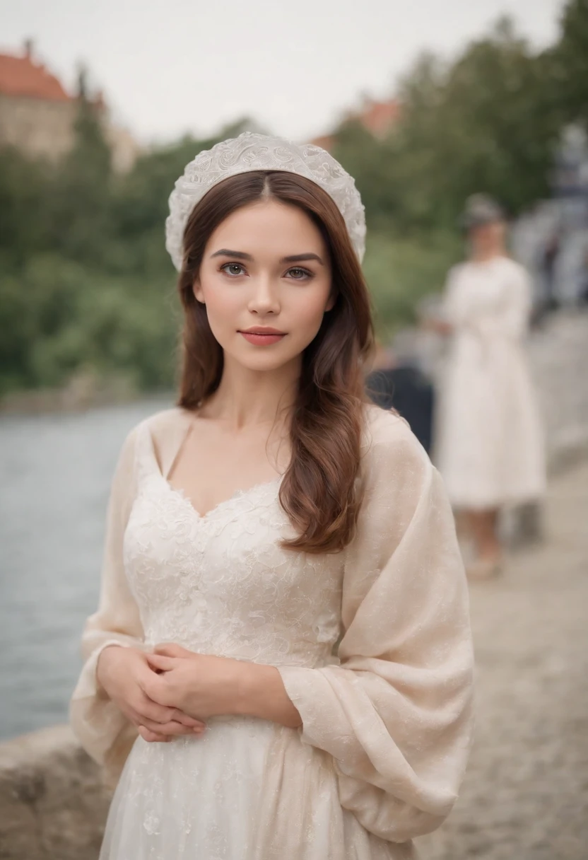 Cinematic portrait, (medium close up), facing the audience, (Reality :1.3), a woman looking at the camera, modern college gown and cap, detailed beautiful faces, action shots, college background, graduation season, background blurred, joyful atmosphere, photo realistic, CG, Art Station