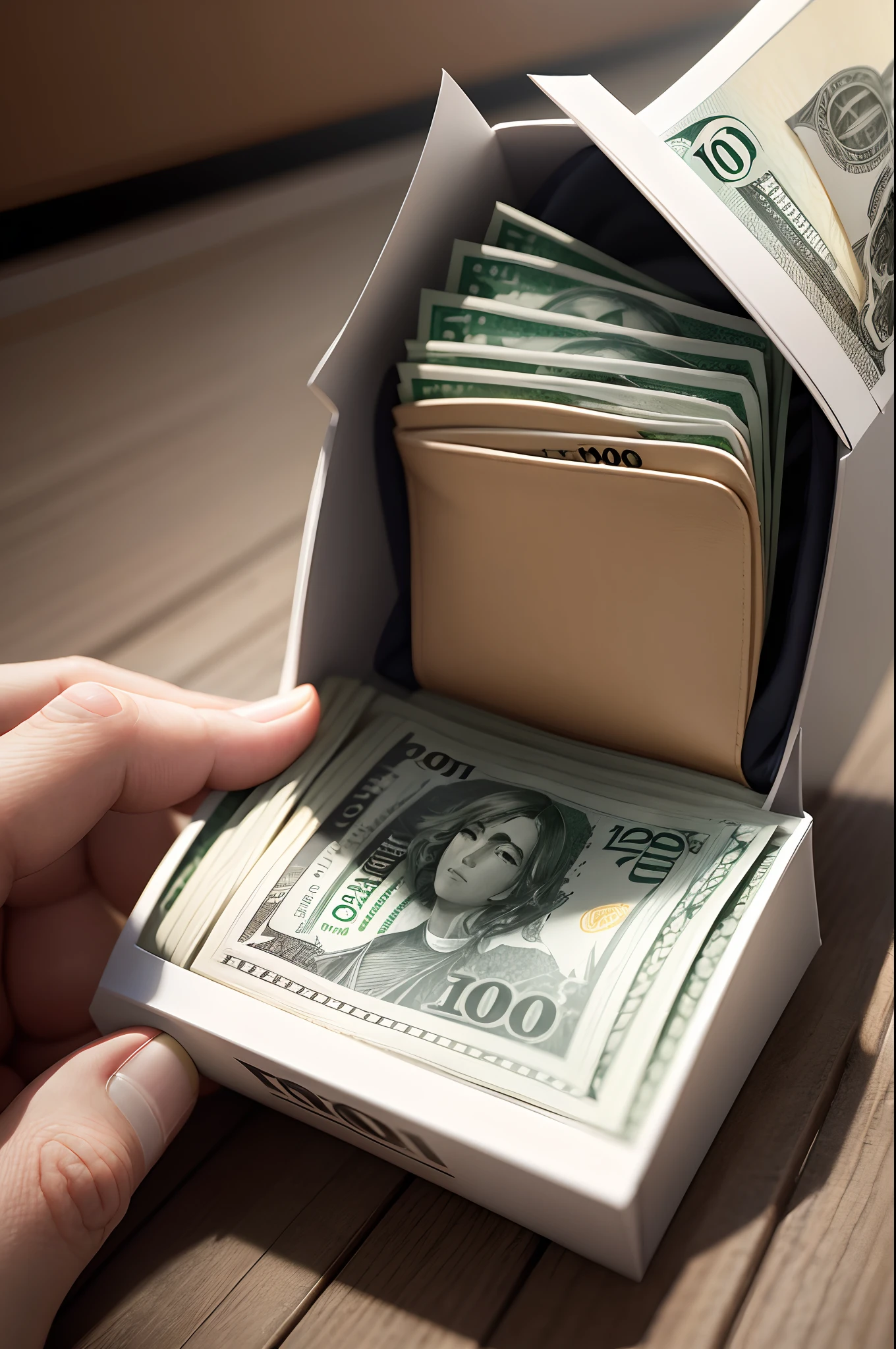(photo) of a person finding an abandoned case full of money