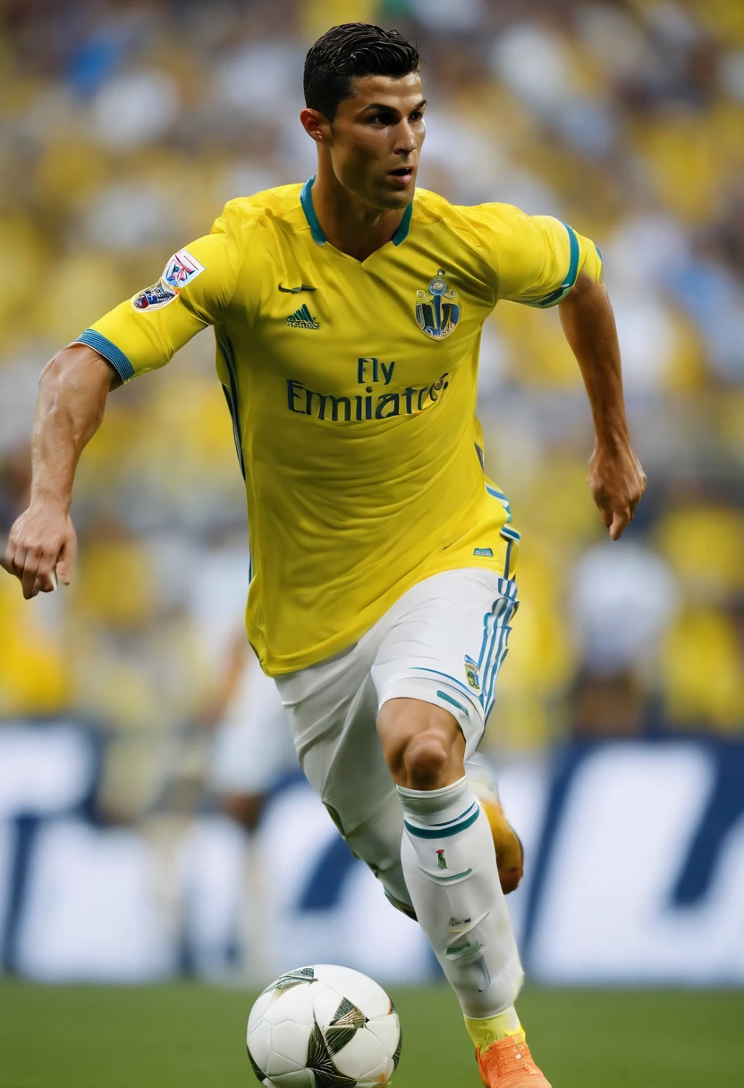 Cristiano Ronaldo wearing alnassr jersey 3d picture ultra realistic