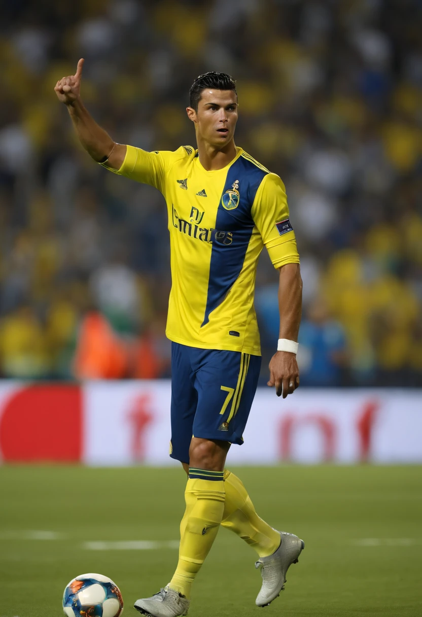 Cristiano Ronaldo wearing alnassr jersey 3d picture ultra realistic