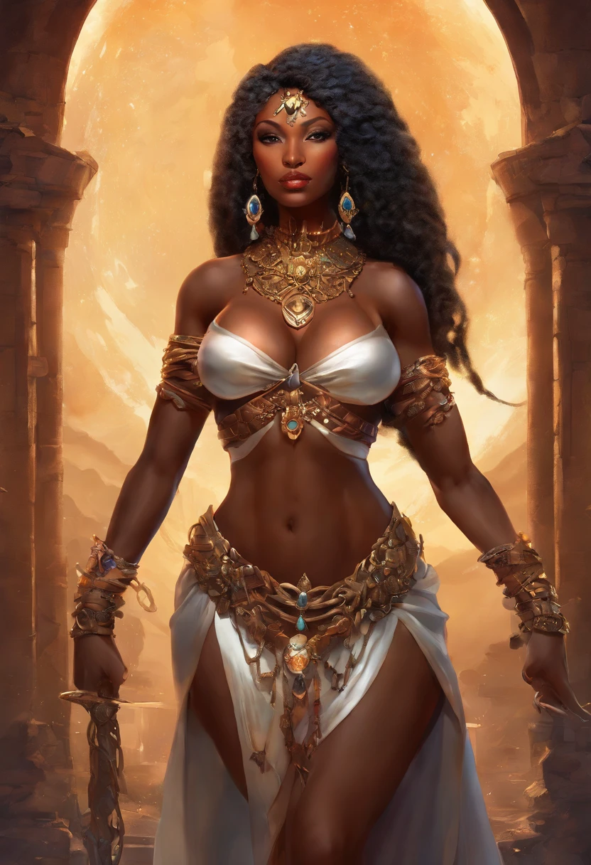 A dark-skinned naked muscle goddess with gigantic breasts is chained to a pole in a dungeon with her hands behind her head , extremely huge breasts, Gigantic Boobs, plump breasts like balloons, braune Brustwarzen mit riesigen Nippeln, unbekleidet, naßgeschwitzt, very muscular, gorgeous face, Gesichtsausdruck ist ernst und tapfer, beautiful african woman, schlank, Sklavin, stolze Pose, (fotorealistisch:1.25), (highest quality), awards winning, Meisterwerk:1.45),