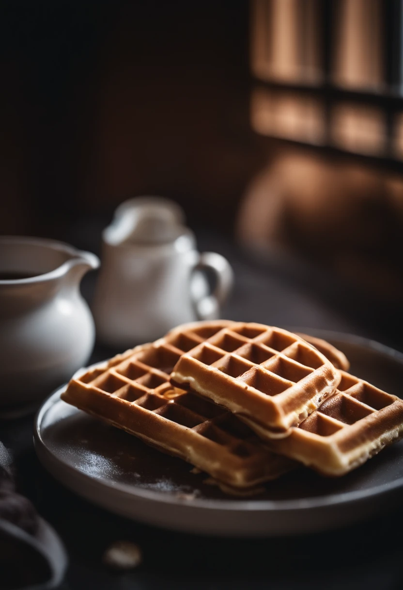 RAW photo, waffles, foodphoto, dslr, soft lighting, high quality, film grain, Fujifilm XT