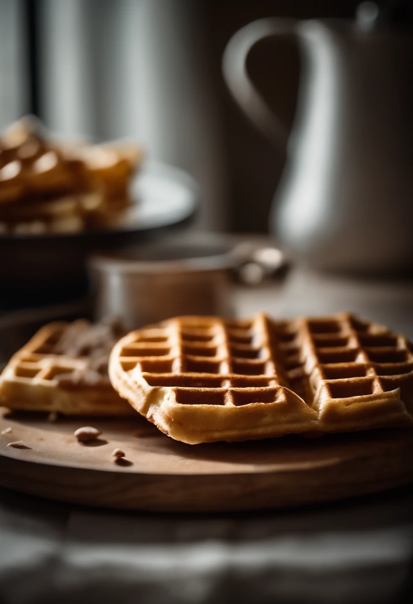 RAW photo, waffles, foodphoto, dslr, soft lighting, high quality, film grain, Fujifilm XT