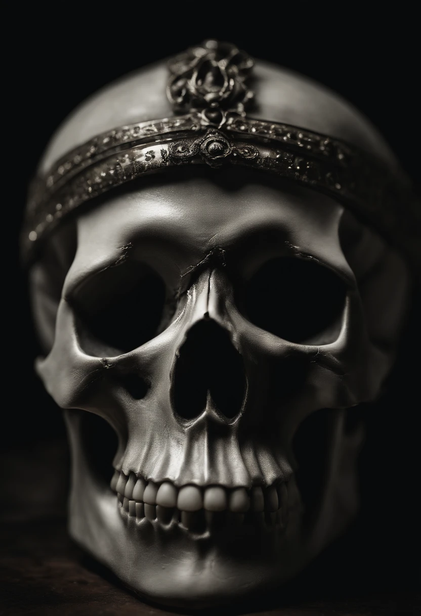 White skull on black background