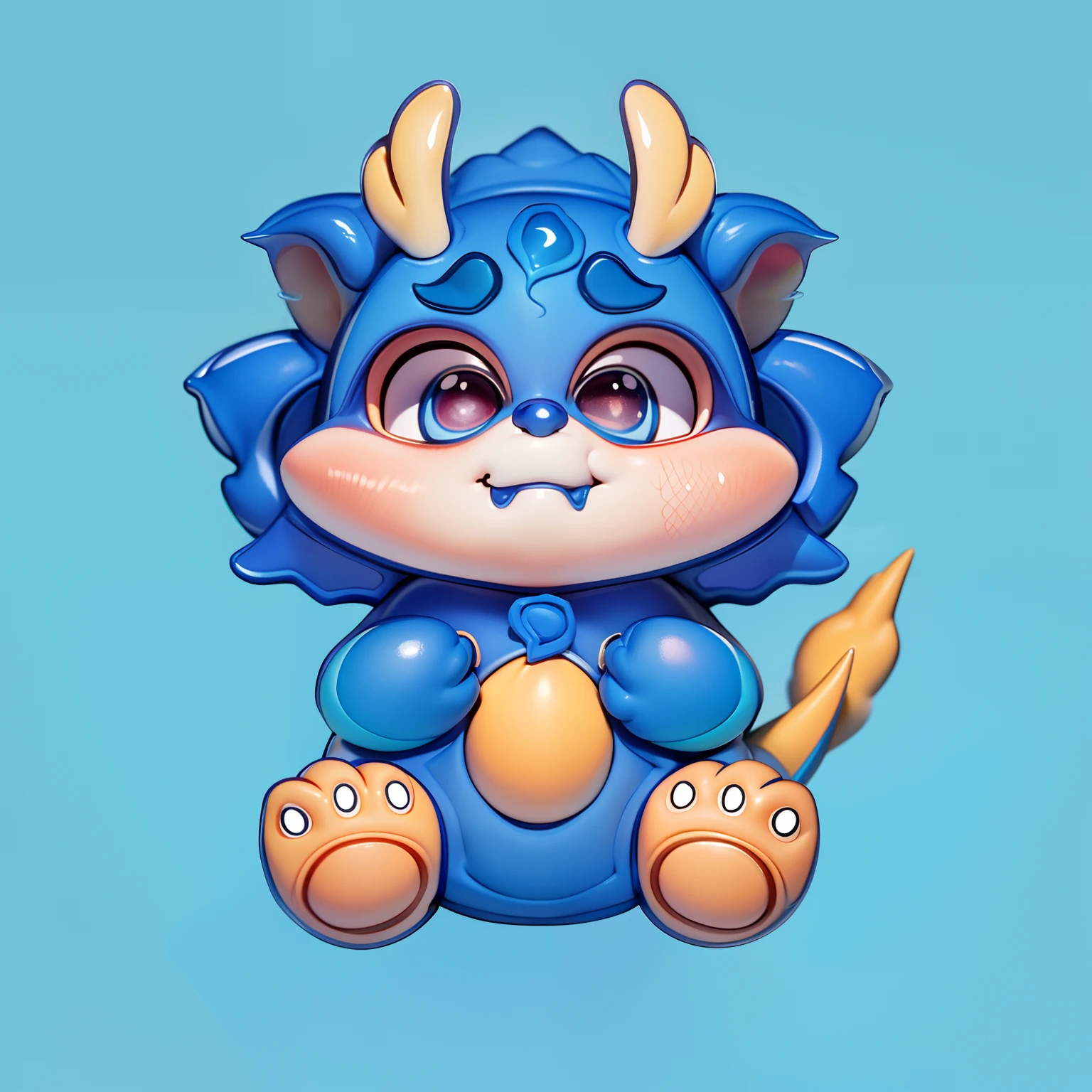 Cartoon blue monster with horns and horns sitting on the ground, cute monster character design, cute little dragon, a cute little blue dragon, adorable creature, cute monster, furry friendly monster, cute fumo chibi plush imp, adorable creature, Portrait of a cute monster, monster character design, cute forest creature, cute toy, stuffed dragon, fluffy green belly