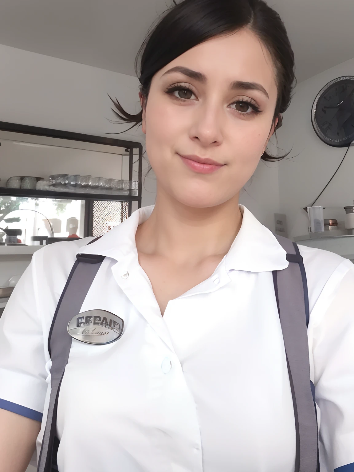 arafed woman in white shirt and suspenders standing in front of a counter, wearing rr diner uniform, mina petrovic, ( waitress ) girl, serena malyon, by Nándor Katona, meni chatzipanagiotou, yan morala, magali, profile image, 2 , 2 7 years old