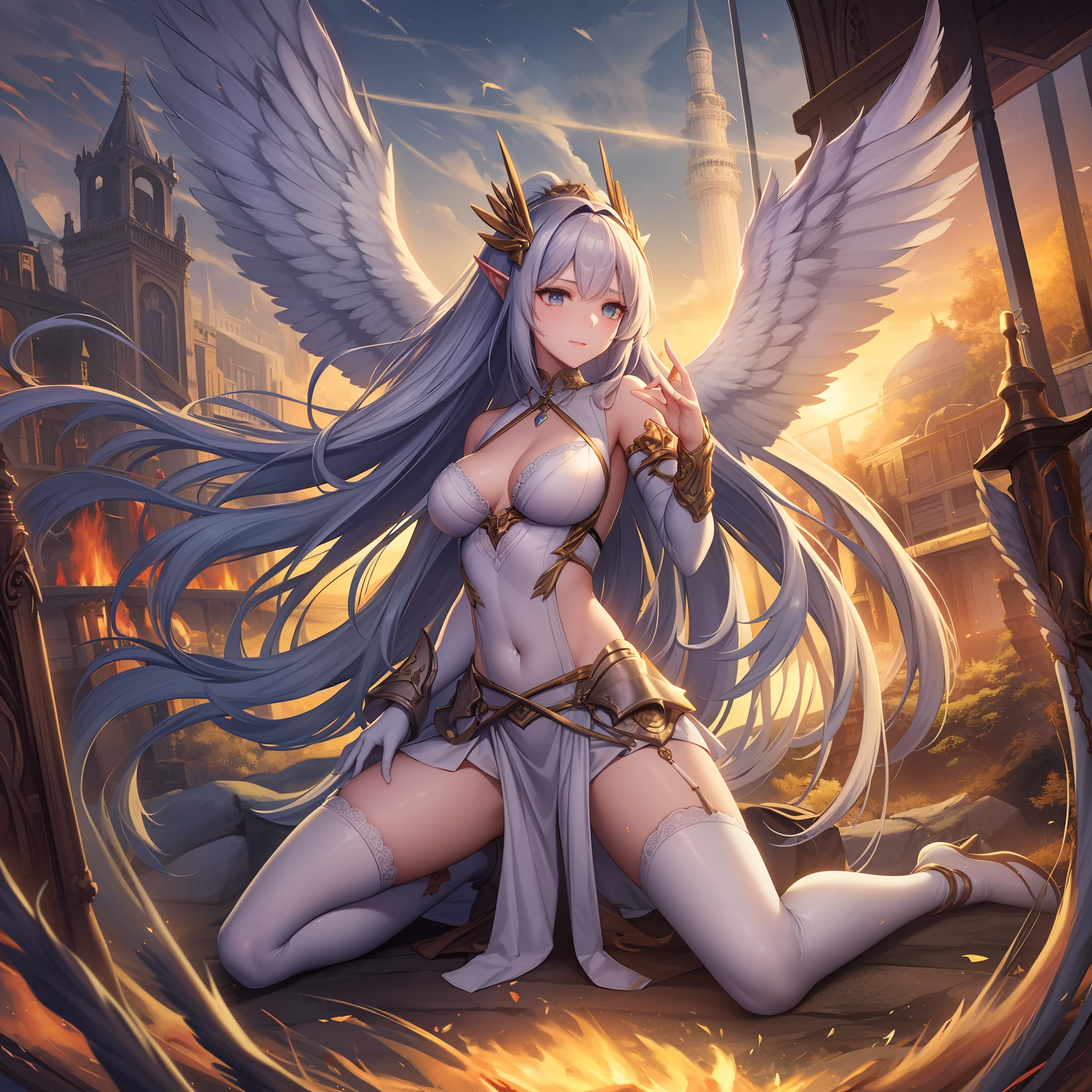((16K image quality,ultra-definition、The highest masterpiece,Best Quality)), Winds shaking the horizon、
Is the flame still burning、
Standing at the entrance of the world and trembling、
Don't die until you convey your thoughts、

Its wings are Valkyria、
Before the wounded warrior Valkyria、
Falling Fantastic Lover、
Valkyria、
Valkyria even torn by tears
Before dawn, There is no life that does not shine
I love you
(Armor of Light), Fly in the sky
Valkyria Goodbye Wings
What are we aiming for now??
That lips who do you call
I continued to sing in the belief that I would meet
Until you redeem everything, Until you give it all
Its wings are Valkyria
Before the Fallen Warrior Valkyria
Falling Fantastic Lover
In the blue of the sky
So that it does not melt
Valkyria
Valkyria picked up with both hands
The patchwork of grief is true
In this ruin, 
Valkyria
The soul crosses the rainbow bridge、Guiding Valkyria
I love you forever, 
exhale, let's go choose now, future
Valkyria
I met Valkyria of the Wind
Someday I will see off the wind Valkyria
Before dawn, There is no life that does not shine
live
Fly in the sky wearing the armor of light
Valkyria Goodbye Wings
I love you...1 woman, spreading her wings, wearing a coat of white feathers,,, Wings full of the back, Radiant Hello, long hair flowing, Mechanical wings dancing delicately at the waist, Medium Figure, Sunken navel, curtains of white feathers on the pelvis move slightly,,, Mini wings scattered on the body, multiple wings with a yellow sheen,, Soft yellow fire between the wings."((1 girl in)、(Long grey hair+silber hair:1.2)、(Lori+Beautiful clothes)、Perfectly beautiful、robe blanche、Goddess Pixiv、seductiv)、(Dynamic table pose)、(cute little)、(The background is unknown)、hight resolution。」（（（1个Giant Breast Girl）），Ray traching，（dim murky lights），[detailedbackground（Bedrooms）），（（Silvery hair）），（（Silvery hair）），（（（（（Fluffy silver hair，plump and slender girl））Wears a high ponytail）））Avoid golden eyes in the ominous bedroom（（（（The girl