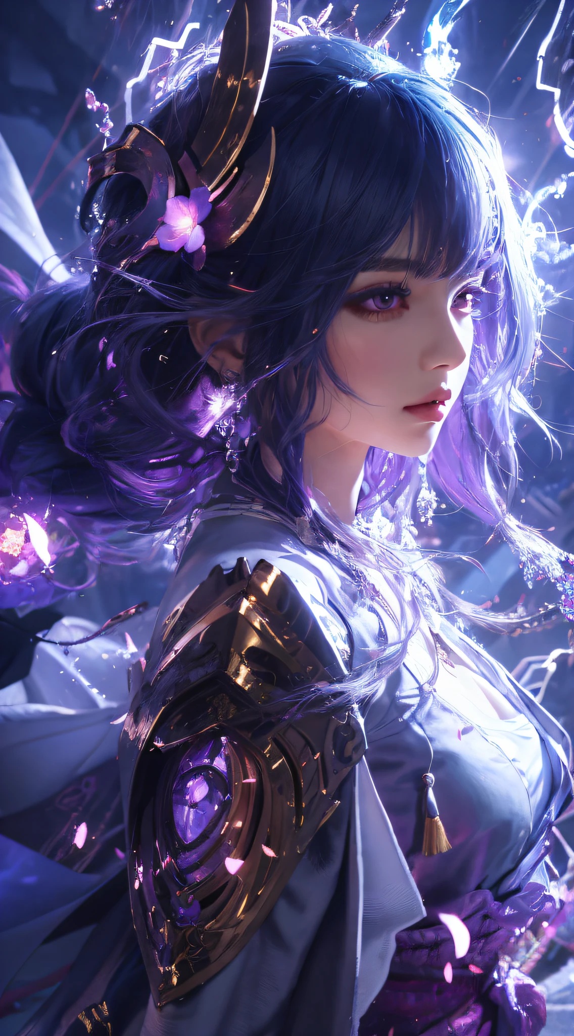 a close up of a woman with a purple hair and a purple outfit, Portrait Chevaliers du Zodiaque Fille, Detailed digital anime art, Anime fantasy artwork, 2. 5 D CGI anime fantasy artwork, Extremely detailed Artgerm, anime fantasy illustration, Anime art wallpaper 4 K, Anime art wallpaper 4k, Anime art wallpaper 8 K, style of anime4 K