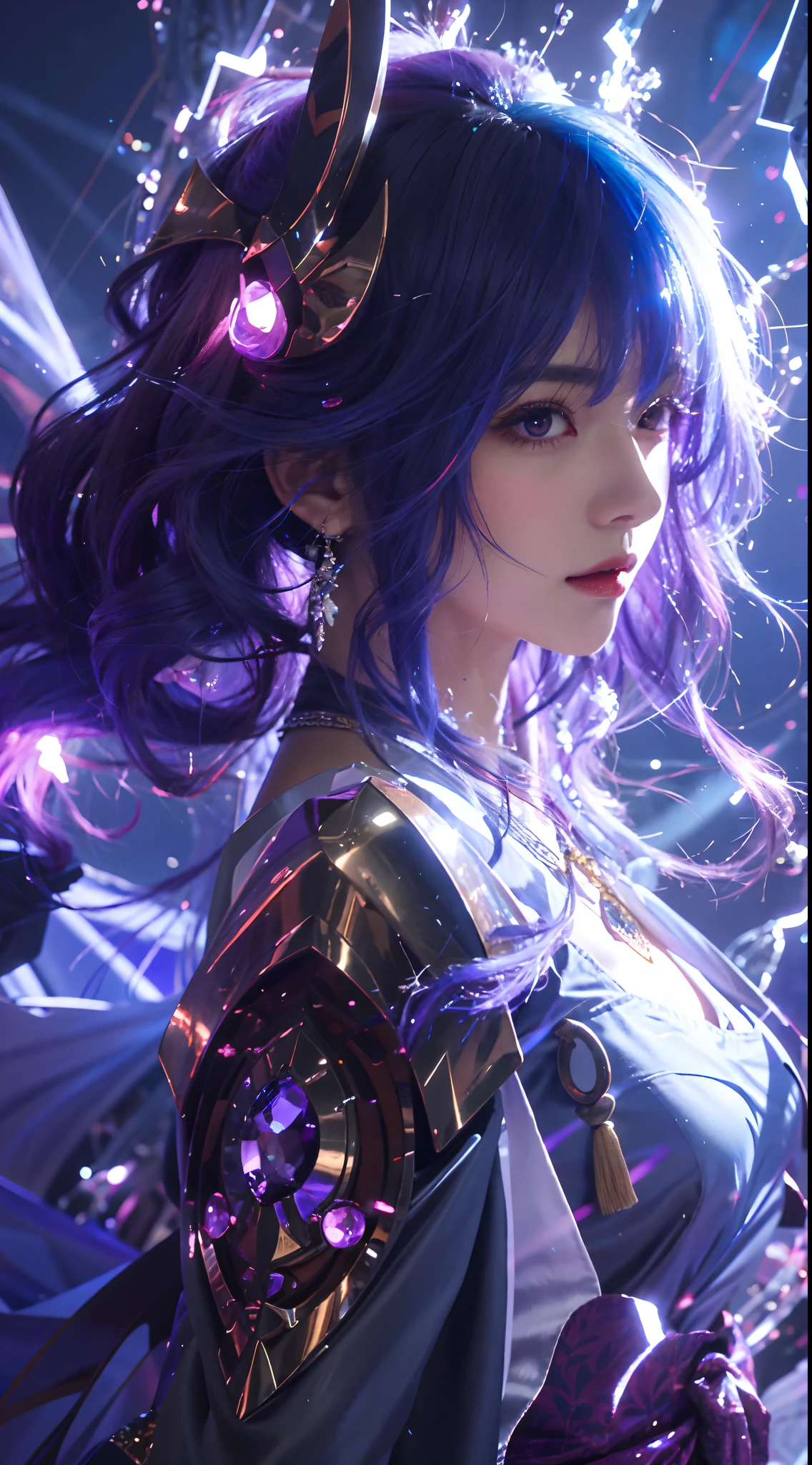 a close up of a woman with a purple hair and a purple outfit, Portrait Chevaliers du Zodiaque Fille, Detailed digital anime art, Anime fantasy artwork, 2. 5 D CGI anime fantasy artwork, Extremely detailed Artgerm, anime fantasy illustration, Anime art wallpaper 4 K, Anime art wallpaper 4k, Anime art wallpaper 8 K, style of anime4 K