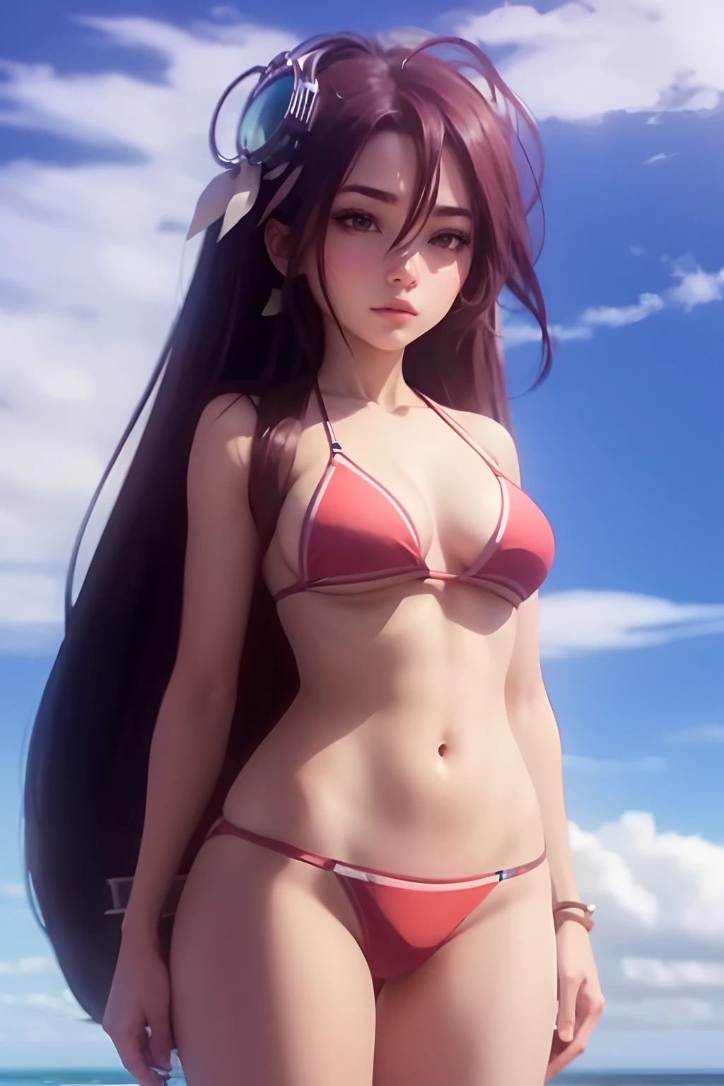 woman in a bikini, reading a book
