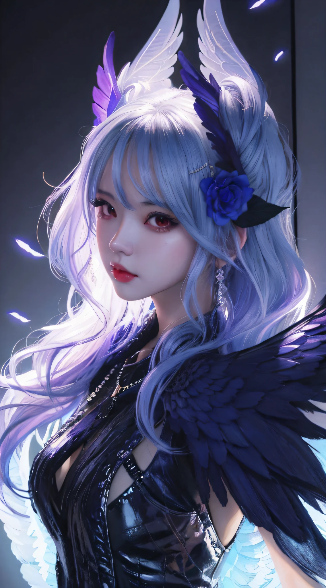 Anime girl with long white hair and blue wings in a dark room, Extremely detailed Artgerm, IG model | Art germ, artgerm and rossdraws, artgerm detailed, Style Artgerm, ! Dream art germ, Rosla 1. 0, :: rossdraws, artgerm art, art-style, Artgerm Plat