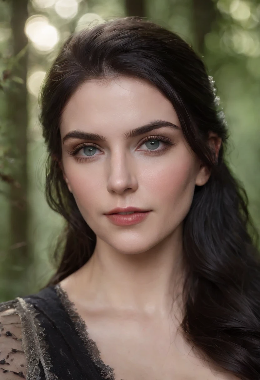 (best quality,4k,8k,highres,masterpiece:1.2),ultra-detailed,(realistic,photorealistic,photo-realistic:1.37),The Witcher: Yennefer of Vengerberg:1.3, upper body, (Black forest background:1.3), (night:1.3), backlight, Game "The Witcher 3" background, UHD wallpaper, (Paired with Canon EF 35mm F/1.4L II USM lens for versatile compositions:1.2)