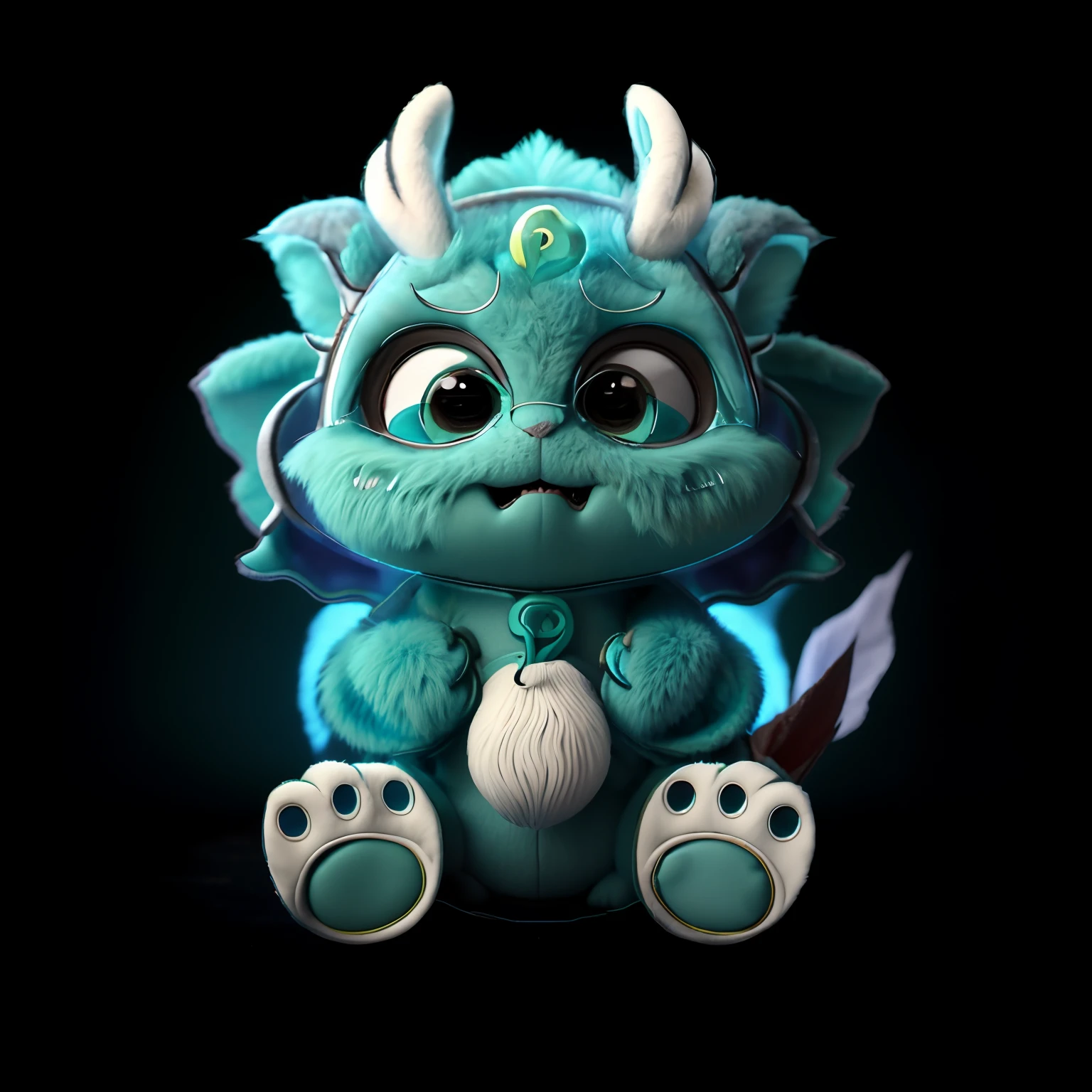 Cartoon blue monster with horns and horns sitting on the ground, cute monster character design, cute little dragon, a cute little blue dragon, adorable glowing creature, cute monster, furry friendly monster, cute fumo chibi plush imp, adorable creature, Portrait of a cute monster, cute forest creature, monster character design, cute toy, stuffed dragon, fluffy green belly