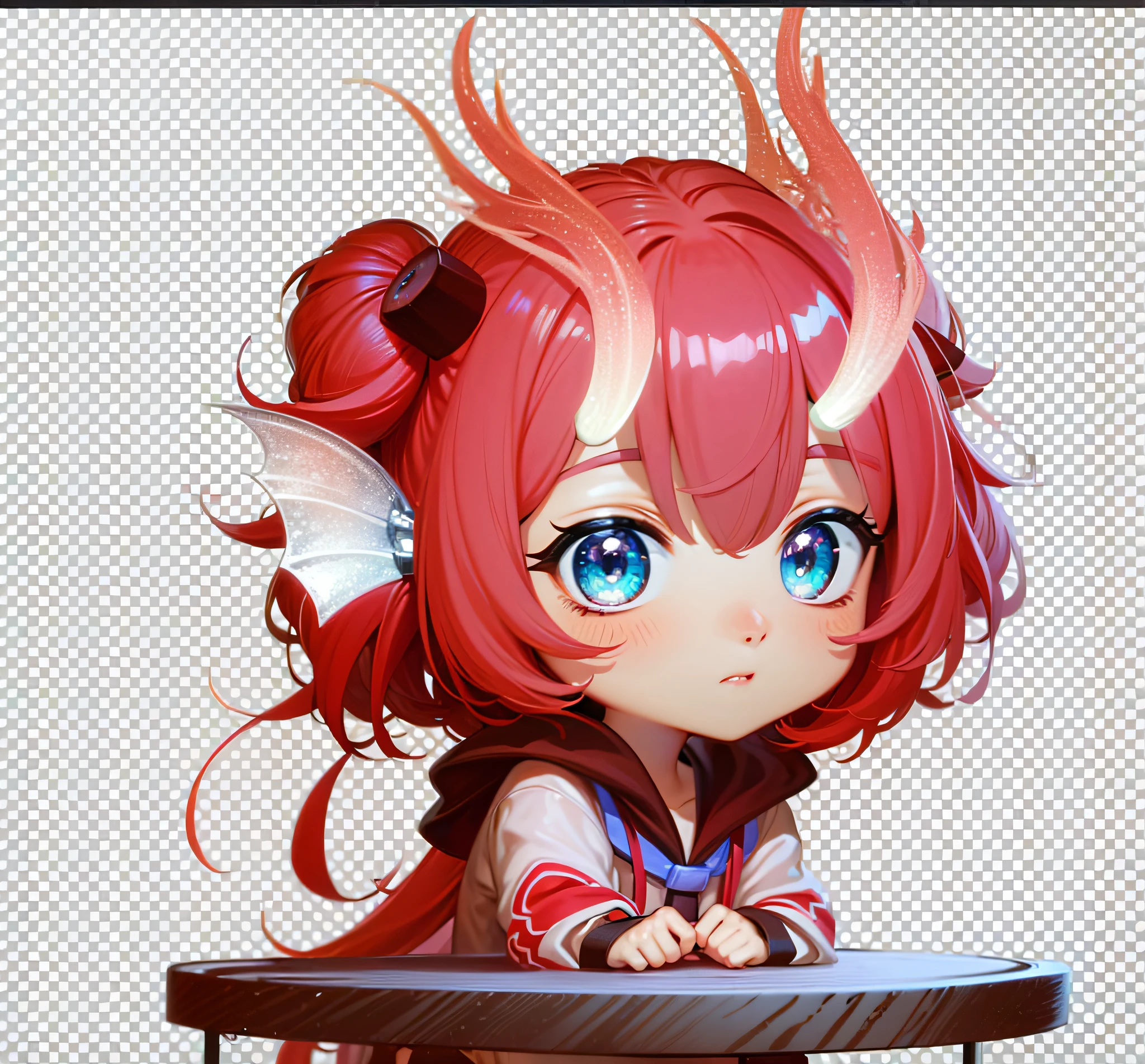 Little Dragon Girl,adolable,Dragon horns,Q version 2 heads