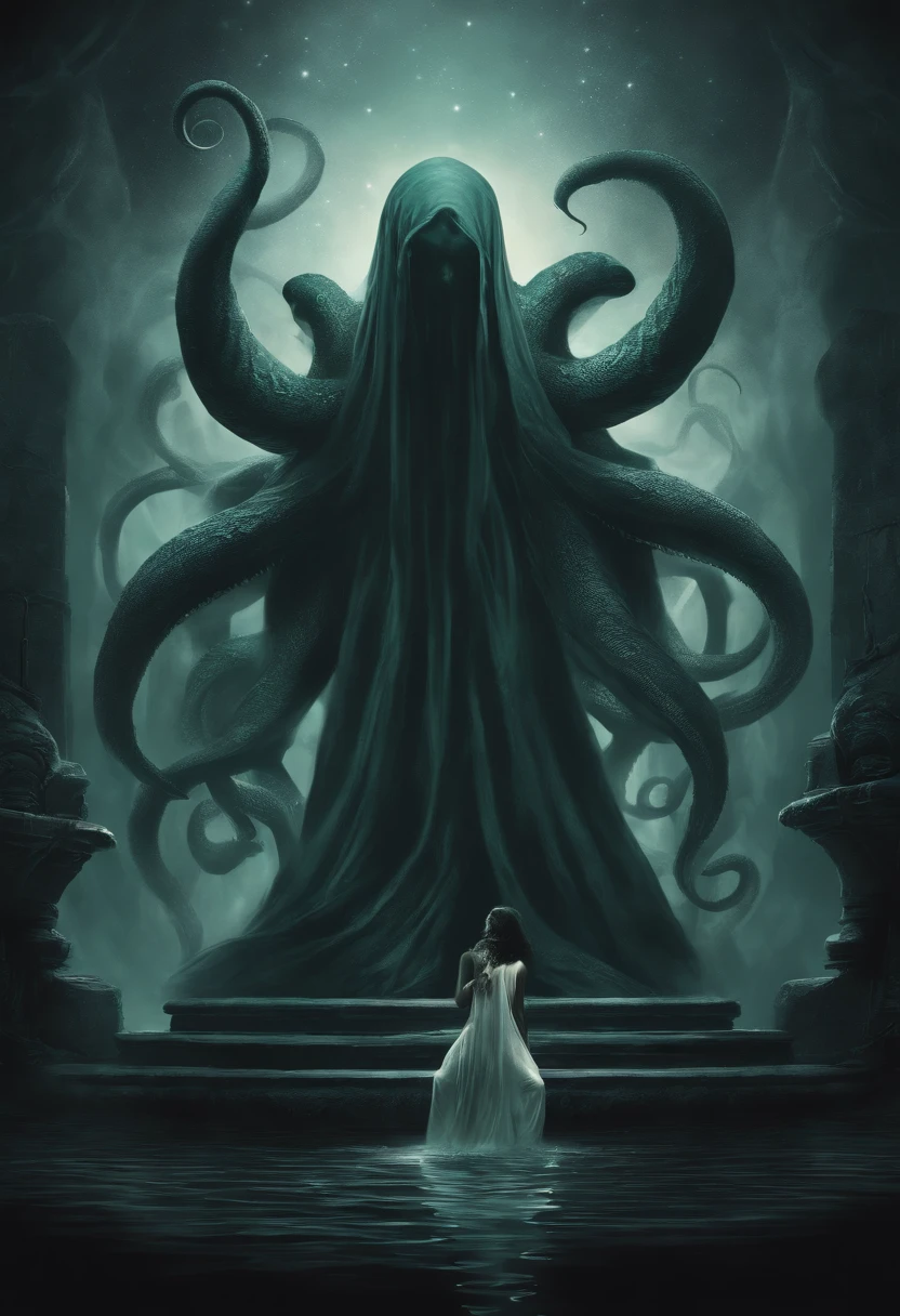In the depths of cosmic expanse, a dark deity awakes,
Cthulhu, the ancient one, with tentacles that make hearts quake.
A being of immense power, beyond mortal comprehension,
Emerges from the abyss, heralding cosmic ascension.
With grotesque form and madness imbued,
Cthulhu, the great old one, brings terror and truth.
From the sunken city of R'lyeh, he rises,
With a cult of followers who are willing sacrifices.
But amidst this nightmare, a story unfolds,
Of a child born of chaos, a tale yet untold.
A being of both worlds, a hybrid divine,
With a heart that yearns for love, a soul that longs to shine.
For in that monstrous union, a glimmer of hope resides,
A creature destined to bridge the cosmic divides.
With a touch of humanity, born from forbidden embrace,
They embody duality, both horror and grace.
As they traverse this world, surrounded by fear,
They seek understanding, longing to be near.
The child of Cthulhu, born of ancient lore,
A symbol of unity, their fates intertwined forevermore.
For even in darkness, there's a flicker of light,
A ray of compassion, piercing through the night.
In the depths of their being, they find solace and peace,
Embracing their destiny, their love shall never cease.
So let us ponder this tale, of a father and child,
Of Cthulhu, the elder, and his offspring so wild.
For within the depths of horror, beauty can bloom,
And even in Lovecraftian nightmares, compassion finds room.