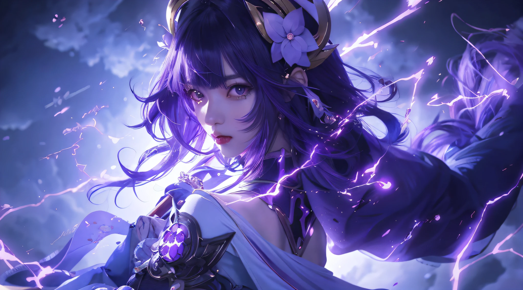 anime girl with purple hair and purple dress holding a sword, extremely detailed artgerm, artgerm detailed, portrait knights of zodiac girl, artgerm lau, ig model | artgerm, ayaka genshin impact, ! dream artgerm, artgerm. high detail, anime art wallpaper 4k, anime art wallpaper 4 k