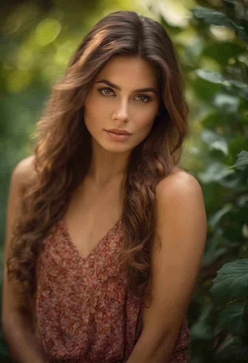 In a well-lit setting, a young woman with long, flowing brown hair strikes a pose for a photograph. Her confident and relaxed demeanor is accentuated by the natural sunlight that highlights the contours of her face. The woman's captivating gaze is directed towards the camera, drawing the viewer's attention towards her expressive eyes. Her hair cascades delicately down her shoulders, seemingly unaffected by the gentle breeze that lightly rustles its strands. The background of the image remains unfocused, allowing the viewer to focus solely on the woman and her striking presence. pussy spready wide, pussy pushed out, model accepting cock