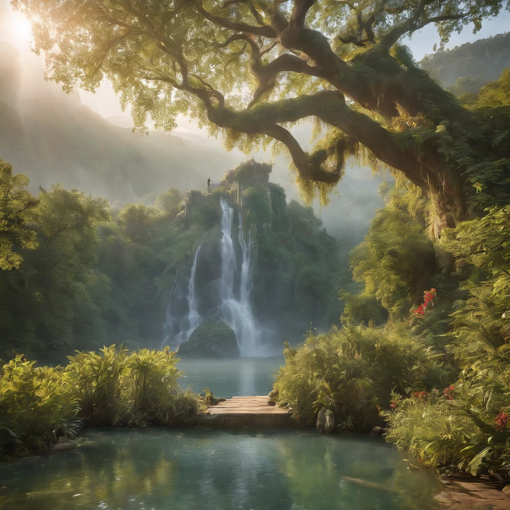 (best quality,4k,8k,highres,masterpiece:1.2),ultra-detailed,(realistic,photorealistic,photo-realistic:1.37),imaginary landscape,mysterious atmosphere,enchanted forest,mythical creatures,ancient ruins,glowing ethereal light,unseen wonders,colorful flora and fauna,breathtaking mountains and valleys,hidden waterfalls and streams,golden rays piercing through the trees,mystical fog and mist,magical glow at dusk,mythological gods and goddesses,whispering wind through the leaves,serene reflection on the lake surface,giant mythical tree with hanging vines,crystal clear skies with shimmering stars,peaceful harmony between nature and creatures,hidden paths leading to unknown adventures,wisdom and knowledge preserved in ancient books,majestic castles and temples,spellbinding sunsets and sunrises over the land,enchanted music playing in the background,diverse landscapes from snowy peaks to lush meadows,discovery and exploration of a legendary world.