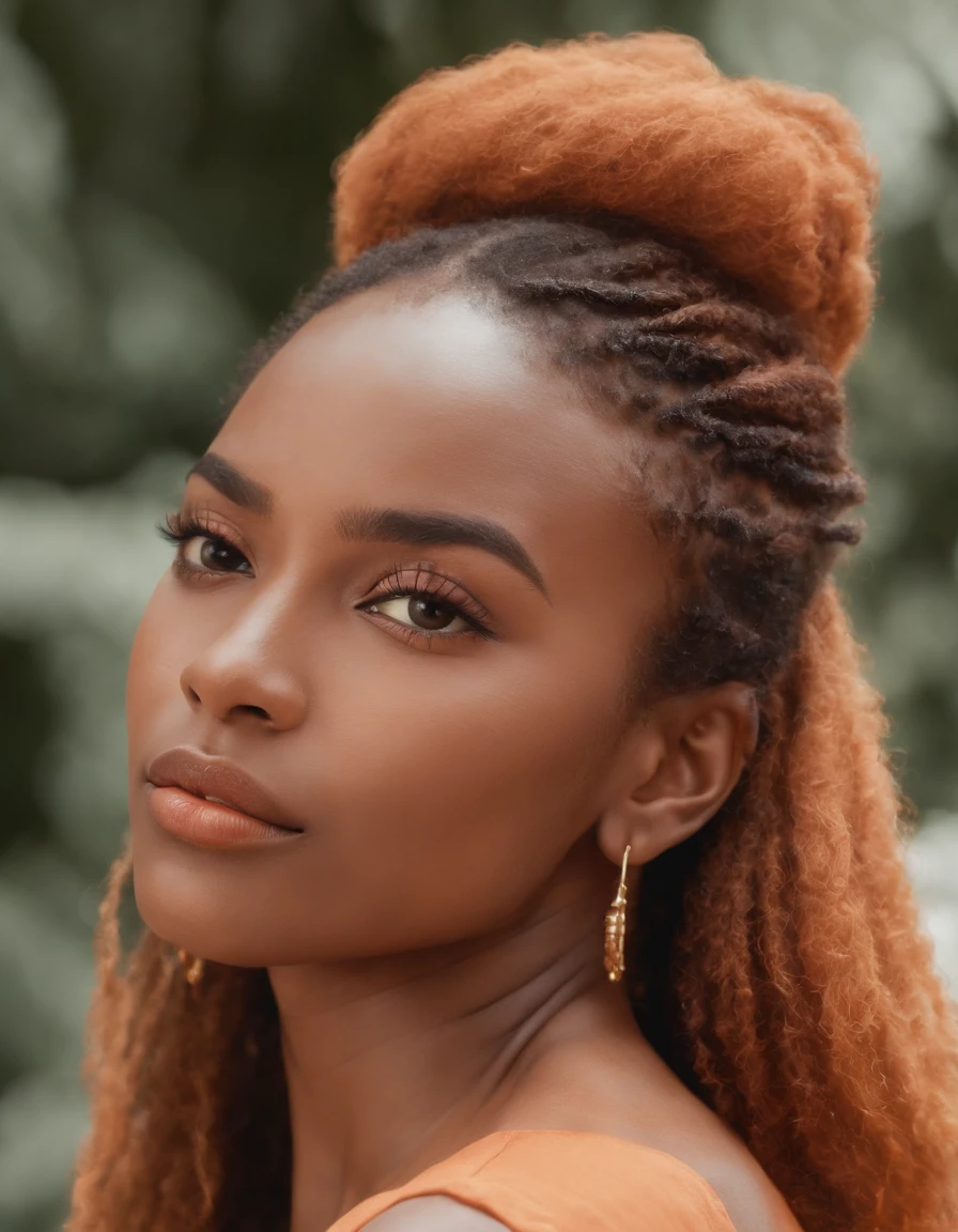 illustration image of a woman with hair, eyebrows and earrings, in the style of light orange, saturated palette, art of the ivory coast, editorial illustrations, cranberrycore, warmcore, neon