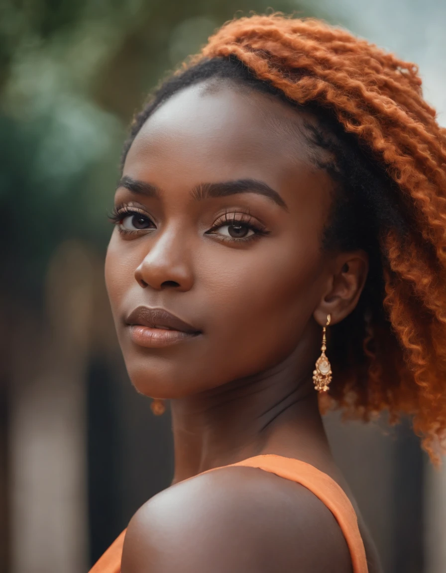 illustration image of a woman with hair, eyebrows and earrings, in the style of light orange, saturated palette, art of the ivory coast, editorial illustrations, cranberrycore, warmcore, neon