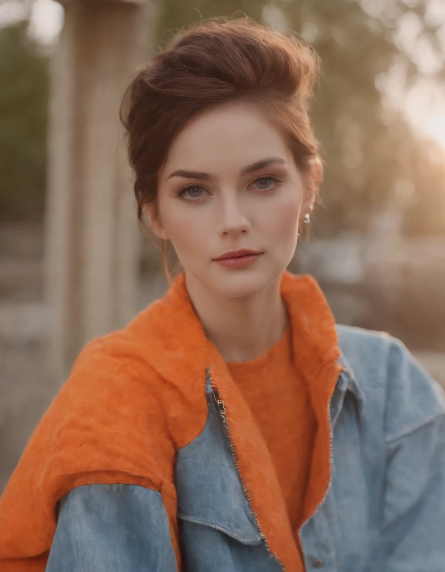 jackson is on his catwalk as part of her new music video, in the style of robert bechtle, colorful washes, candid portraiture, grid, high quality photo, light indigo and orange, margaret keane