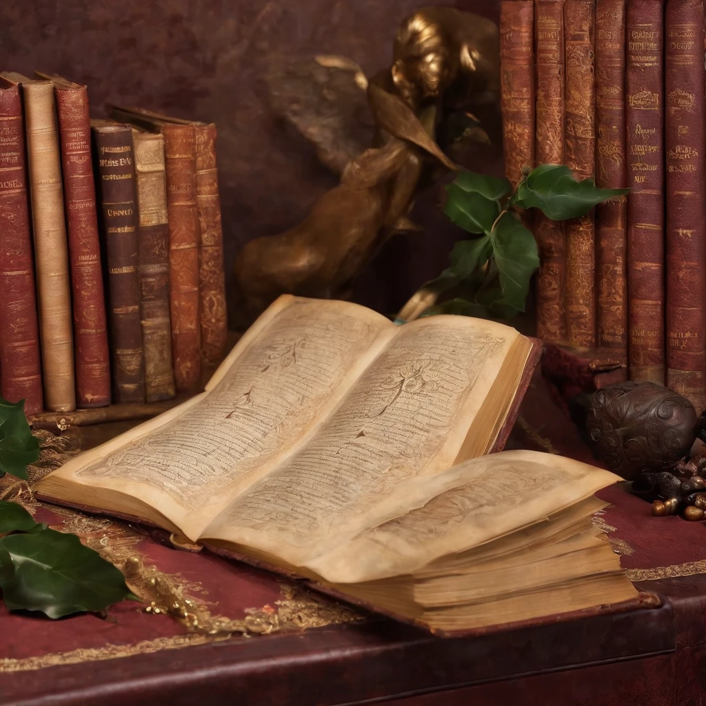 The prompt for generating a legendary book artwork would be:

"A book filled with ancient knowledge, (best quality, 4k, highres, masterpiece:1.2) ultra-detailed, (realistic: 1.37) with magical charm and intricate details. The cover of the book is made of richly embossed leather with intricate gold engravings. The pages are aged parchment paper, slightly yellowed with time. The book is open, revealing pages filled with mystical symbols, secret incantations, and ancient illustrations. Illuminated by a soft, warm light, the book emits an otherworldly aura. The background of the artwork is a mysterious library, with endless rows of ancient bookshelves, filled with more legendary books waiting to be discovered. The color palette is filled with deep, rich tones of burgundy, gold, and emerald green. The artwork is rendered in a traditional oil painting style, bringing a timeless feel to the scene."

Remember to arrange the tags in order of importance. Feel free to add or modify the details to create a compelling prompt for the Stable Diffusion model.