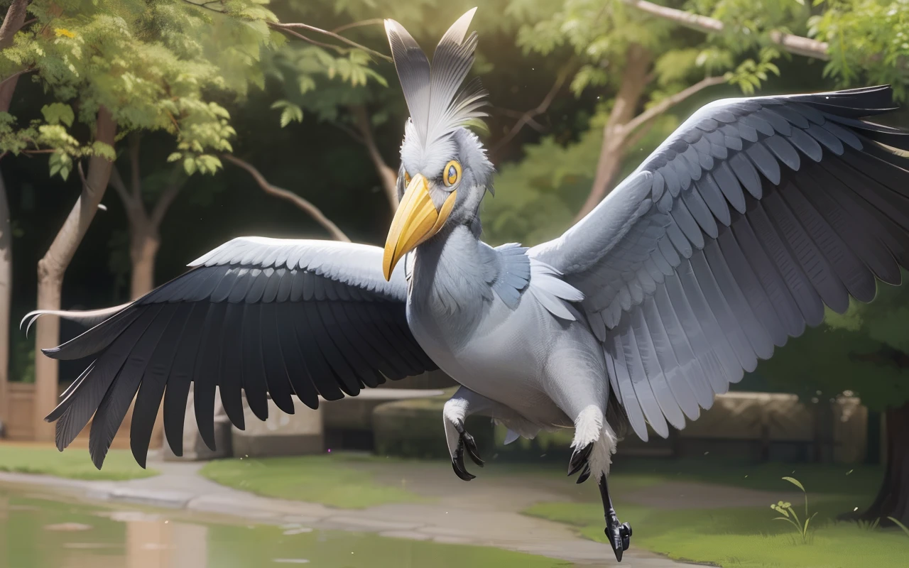 Shoebill spreads its wings