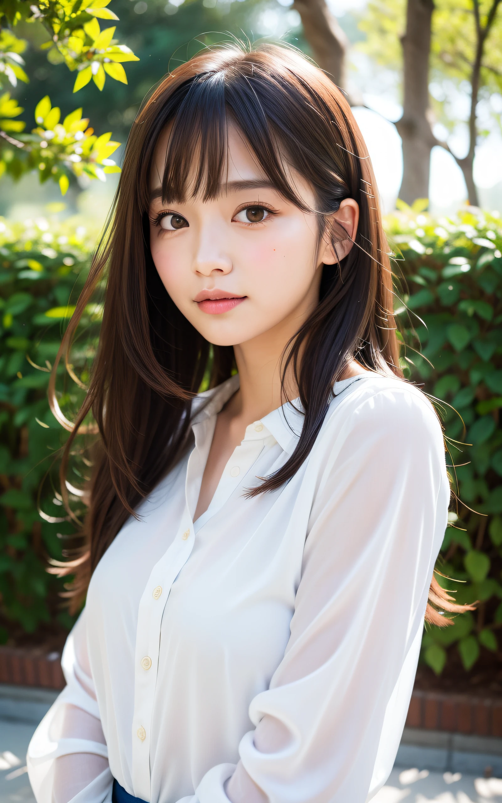 21-year-old Japan woman、White shirt,One girl,Highest quality,masterpiece,figure,Very delicate and beautiful,CG,Unity,8k wallpaper,wonderful,In detail,masterpiece,Official Art,Very detailed CG Unity 8k wallpaper,Incredibly absurd,Large file size,Super detailed,High resolution,Very detailed,Beautiful detailed girl,Particles of light,Realistic、Soft Light,from the front, Slim fashion model