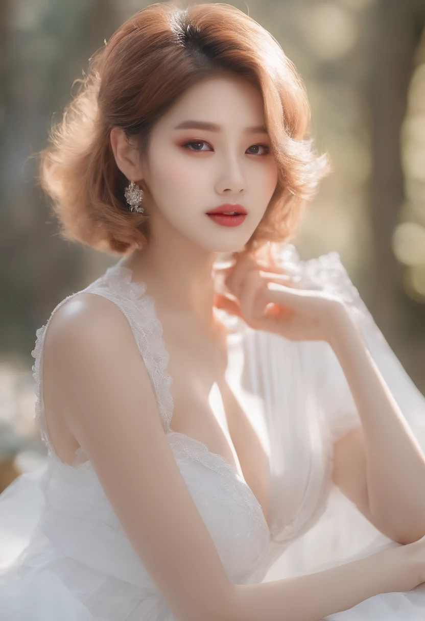 (8K, Raw photo, Photorealistic:1.25) ,( lipgloss, Eyelashes, gloss-face, Glossy skin, Best Quality, 超A high resolution, depth of fields, chromatic abberation, Caustics, Broad lighting, Natural Shading,Kpop Idol) looking at viewer with a serene and goddess-like happiness, Baby face, drooping chest, Huge breasts, huge-breasted, Perfect , NSFW, Short hair, ((cum on tongue))、Open mouth、penises、cum on chest、cum on facial