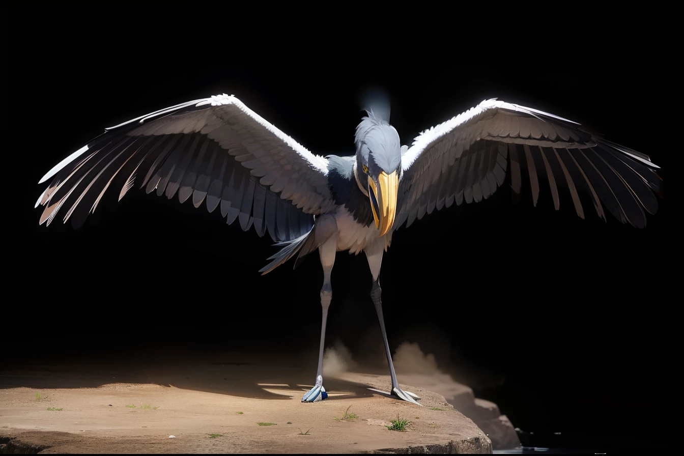 Shoebill spreads its wings