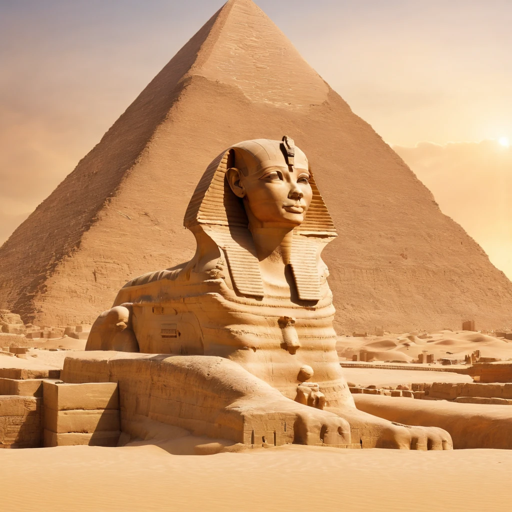 ancient Egyptian Papyrus,mythical,richly textured background,pharaoh with a majestic headdress,ornate jewelry,elaborate hieroglyphics,golden embellishments,detailed carvings,lush and vibrant colors,soft and warm lighting,strong contrast between light and shadow,ethereal and mysterious atmosphere,sand dunes and palm trees in the background,grand and imposing architecture,exotic and ornamental patterns,elaborate winged creatures,enchanted and sublime aura,intense and captivating gaze,divine and god-like presence,grand scale and epic proportions,transcendent and mythical realm,impressive attention to historical accuracy,breathtaking beauty and intricate details of ancient Egypt. (best quality,4k,8k,highres,masterpiece:1.2),ultra-detailed,(realistic,photorealistic,photo-realistic:1.37),Egyptian mythology and legends,ancient gods and goddesses,temple of Karnak,sphinx and pyramids,royal chariot and horses,intriguing and mystical stories,an epic and awe-inspiring journey through the land of pharaohs.