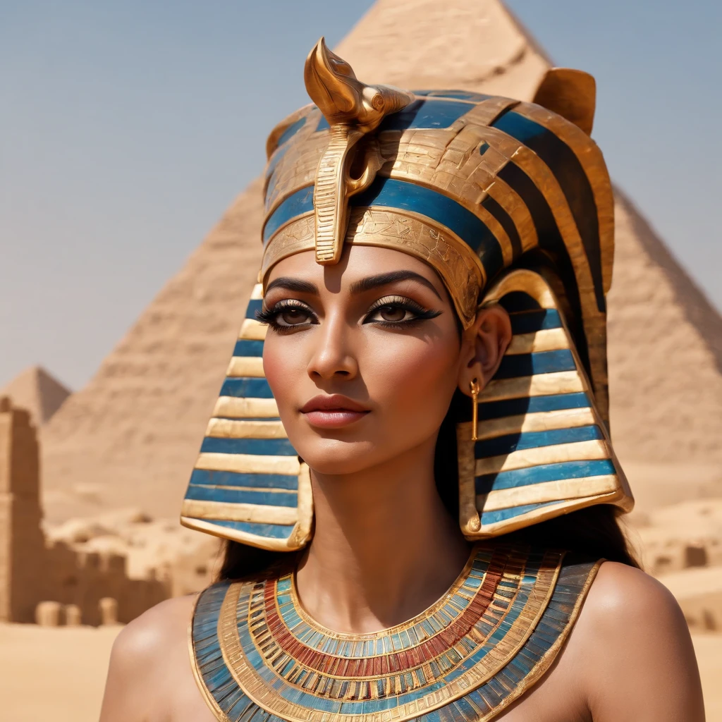 ancient Egyptian Papyrus,mythical,richly textured background,pharaoh with a majestic headdress,ornate jewelry,elaborate hieroglyphics,golden embellishments,detailed carvings,lush and vibrant colors,soft and warm lighting,strong contrast between light and shadow,ethereal and mysterious atmosphere,sand dunes and palm trees in the background,grand and imposing architecture,exotic and ornamental patterns,elaborate winged creatures,enchanted and sublime aura,intense and captivating gaze,divine and god-like presence,grand scale and epic proportions,transcendent and mythical realm,impressive attention to historical accuracy,breathtaking beauty and intricate details of ancient Egypt. (best quality,4k,8k,highres,masterpiece:1.2),ultra-detailed,(realistic,photorealistic,photo-realistic:1.37),Egyptian mythology and legends,ancient gods and goddesses,temple of Karnak,sphinx and pyramids,royal chariot and horses,intriguing and mystical stories,an epic and awe-inspiring journey through the land of pharaohs.