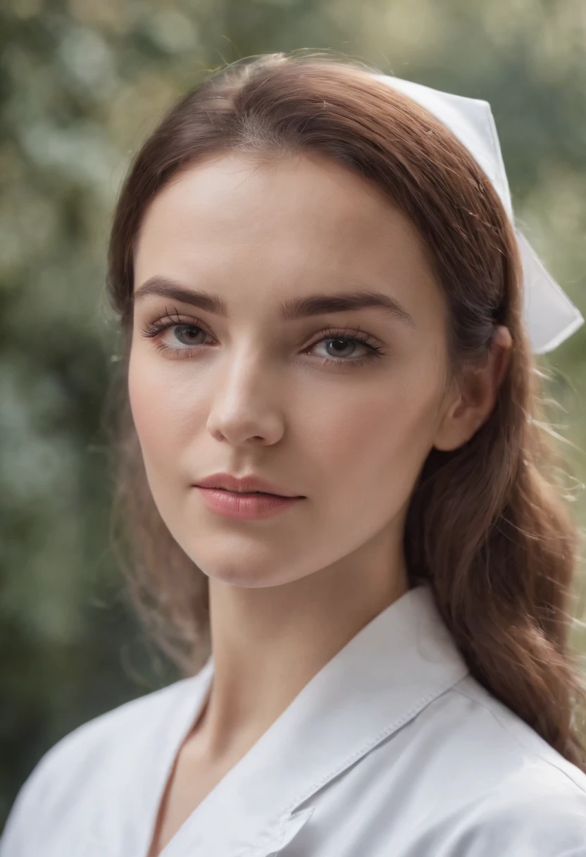 Cinematic portrait, ((medium close-up)), facing the audience, (Reality :1.4), a woman looking into the camera, female nurse, nurse costume, detailed beautiful face, action shot, hospital background, daytime, photo realistic, CG, art station, masterpiece, HD photography