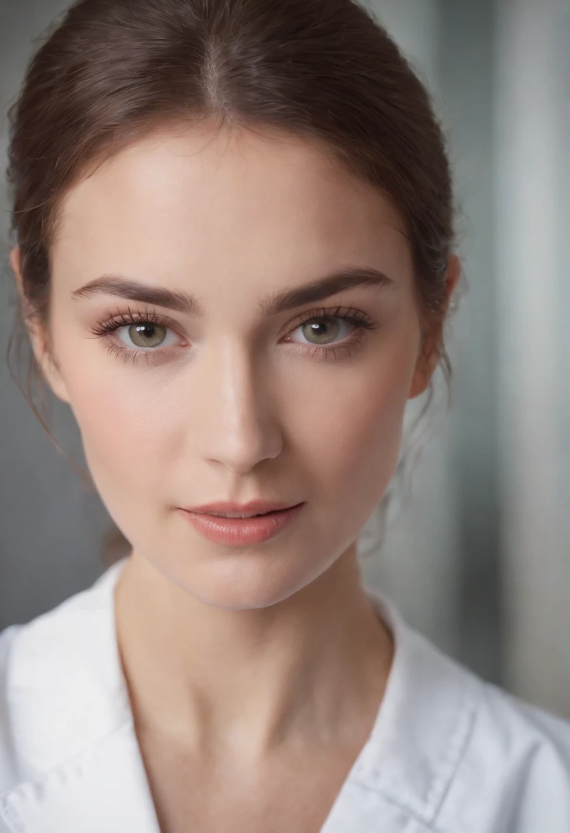 Cinematic portrait, ((medium close-up)), facing the audience, (Reality :1.4), a woman looking into the camera, female nurse, nurse costume, detailed beautiful face, action shot, hospital background, daytime, photo realistic, CG, art station, masterpiece, HD photography