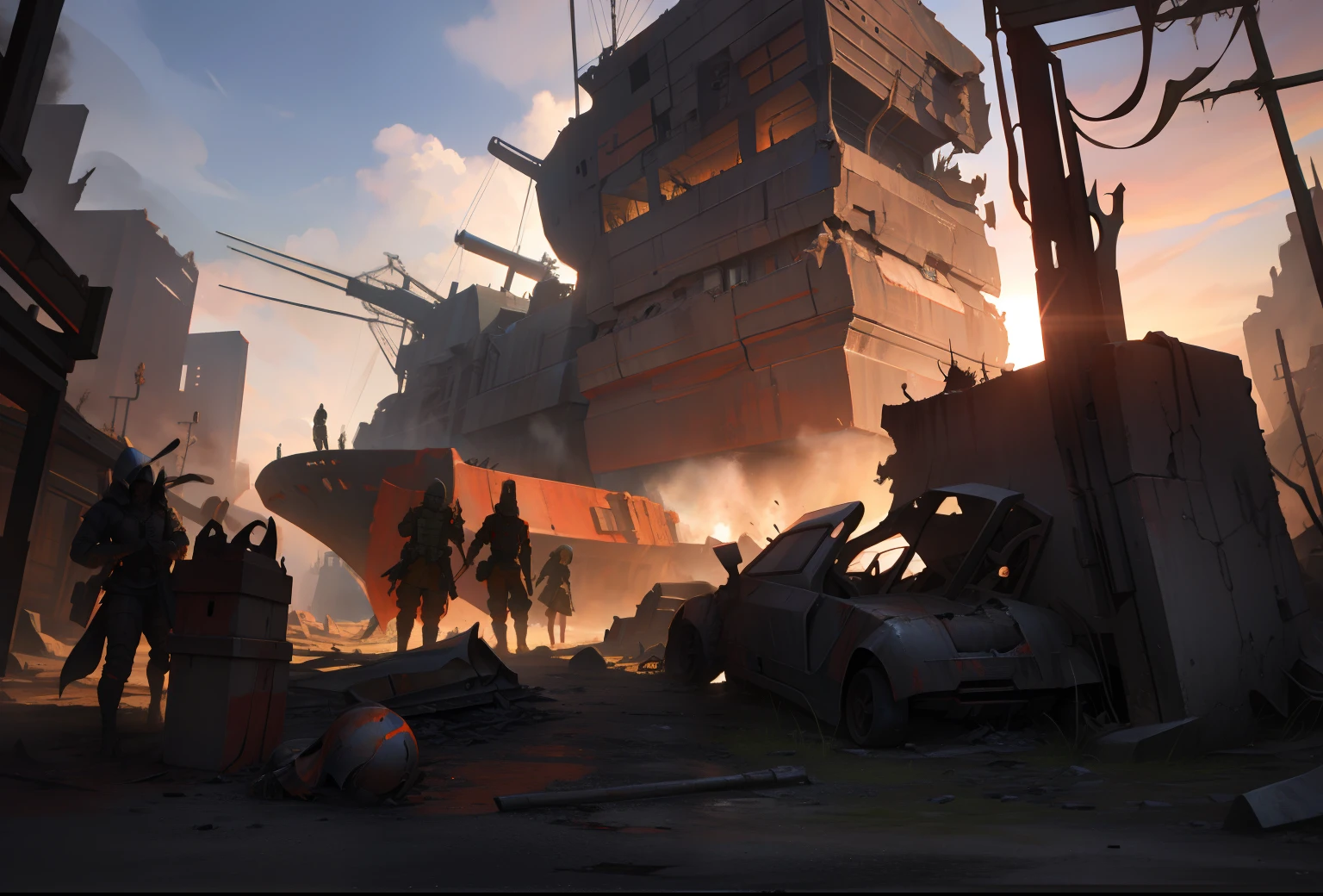 an wartorn medieval crashed by a abandoned sci-fi ship