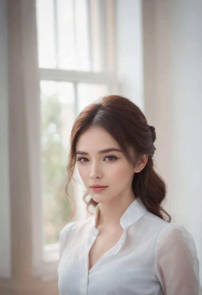 Office white-collar workers,Professional Dress,Goddess of the East,Beautiful body,Big wavy hairstyle,Volume some,The kind of curls that are rolled up like a curling iron,20yr old,Shot with Canon camera,Real portraits of people,University dormitory background
